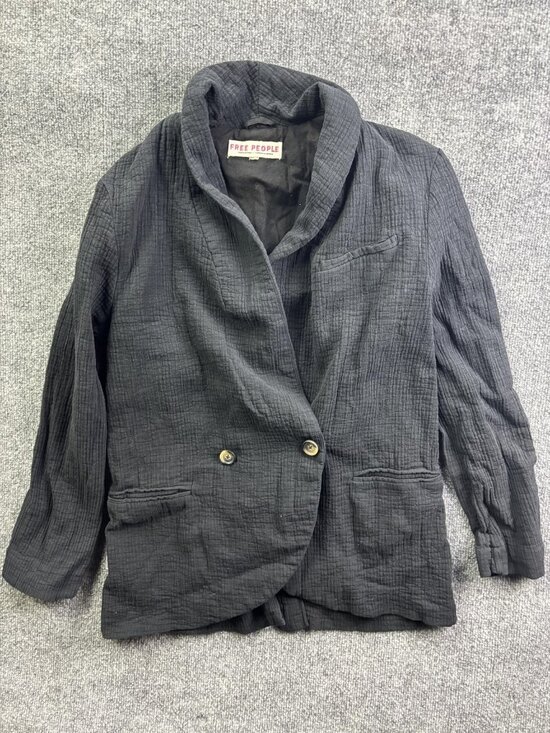 Free People Jackets & Blazers - Free People Blazer Womens Small Black Textured Cotton Shawl Collar‎ Lined Jacket